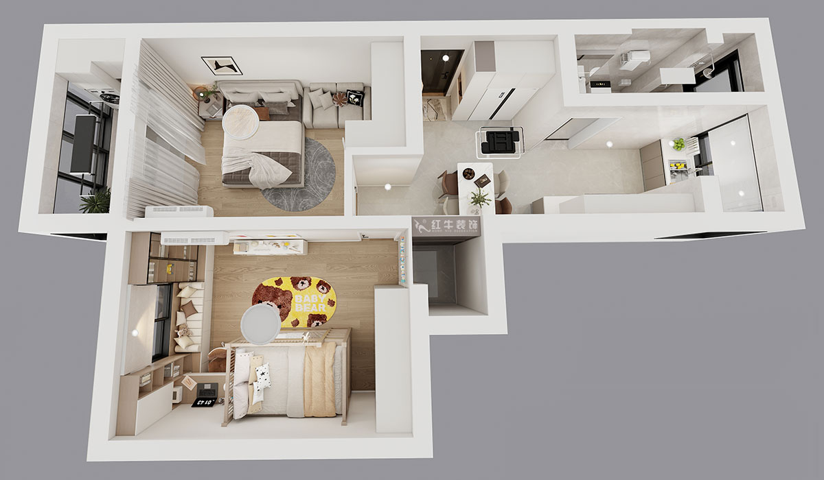 魏明花｜公教一村16-603-68㎡-现代简约风格｜2室1厅1卫｜二手房装修｜定制家｜全包9万｜00_04鸟瞰图